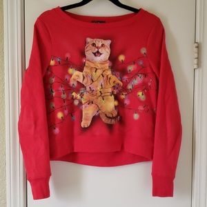 Light Up Cat Christmas Crop Sweater